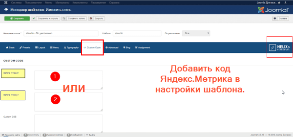 Yandex Metrika na helix